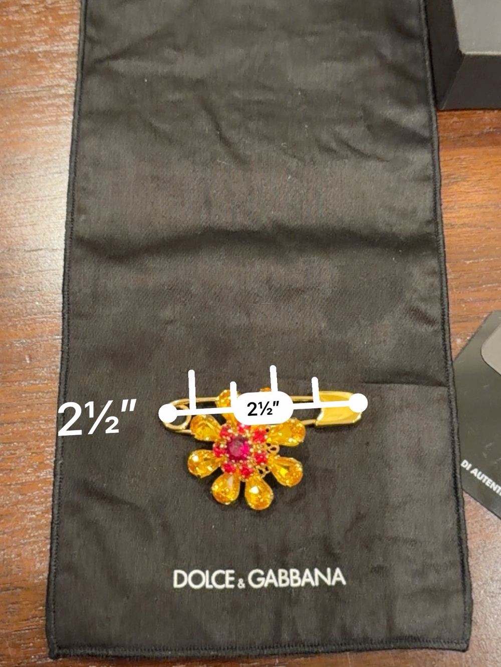 Dolce & Gabbana Gold Floral Pin with Pink Center Stones